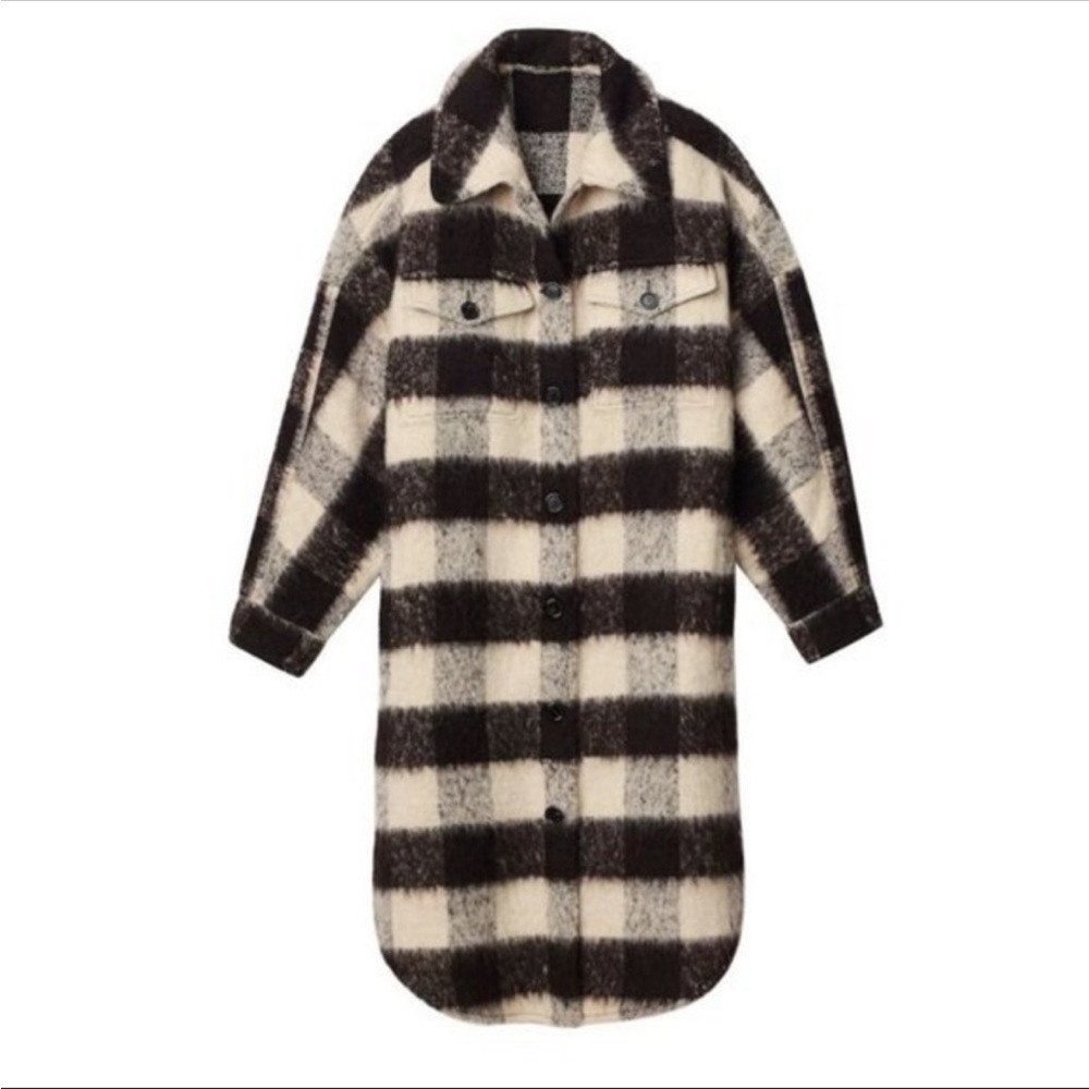 A.L.C. Carter Plaid Shirt Coat Shacket Black White Check